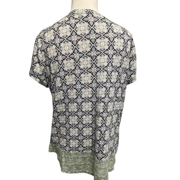 Lucky Brand Placed Scarf Knit Top Womens Large Blue Green Mixed Prints Boho Tee - Picture 3 of 7
